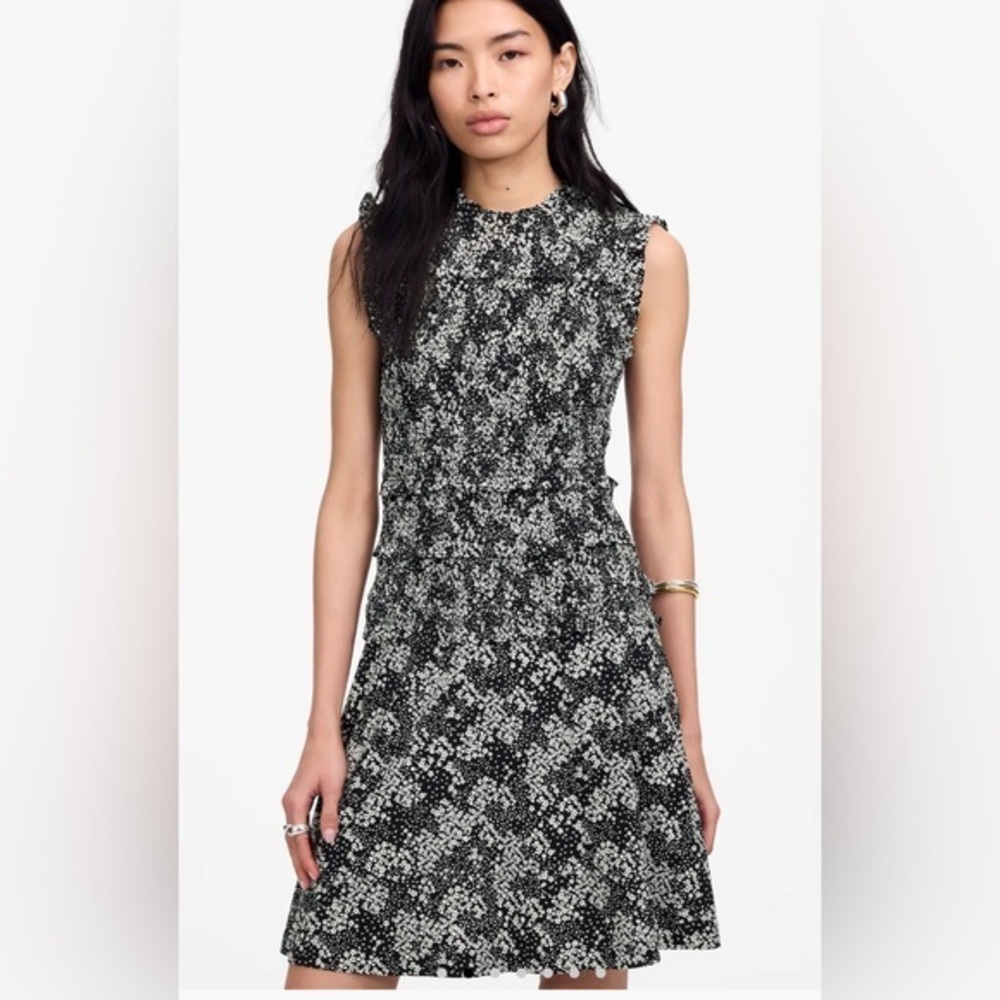 Madewell Women's Black Ditzy Floral Smocked Midi Dress NWT FLAW 0 #2184